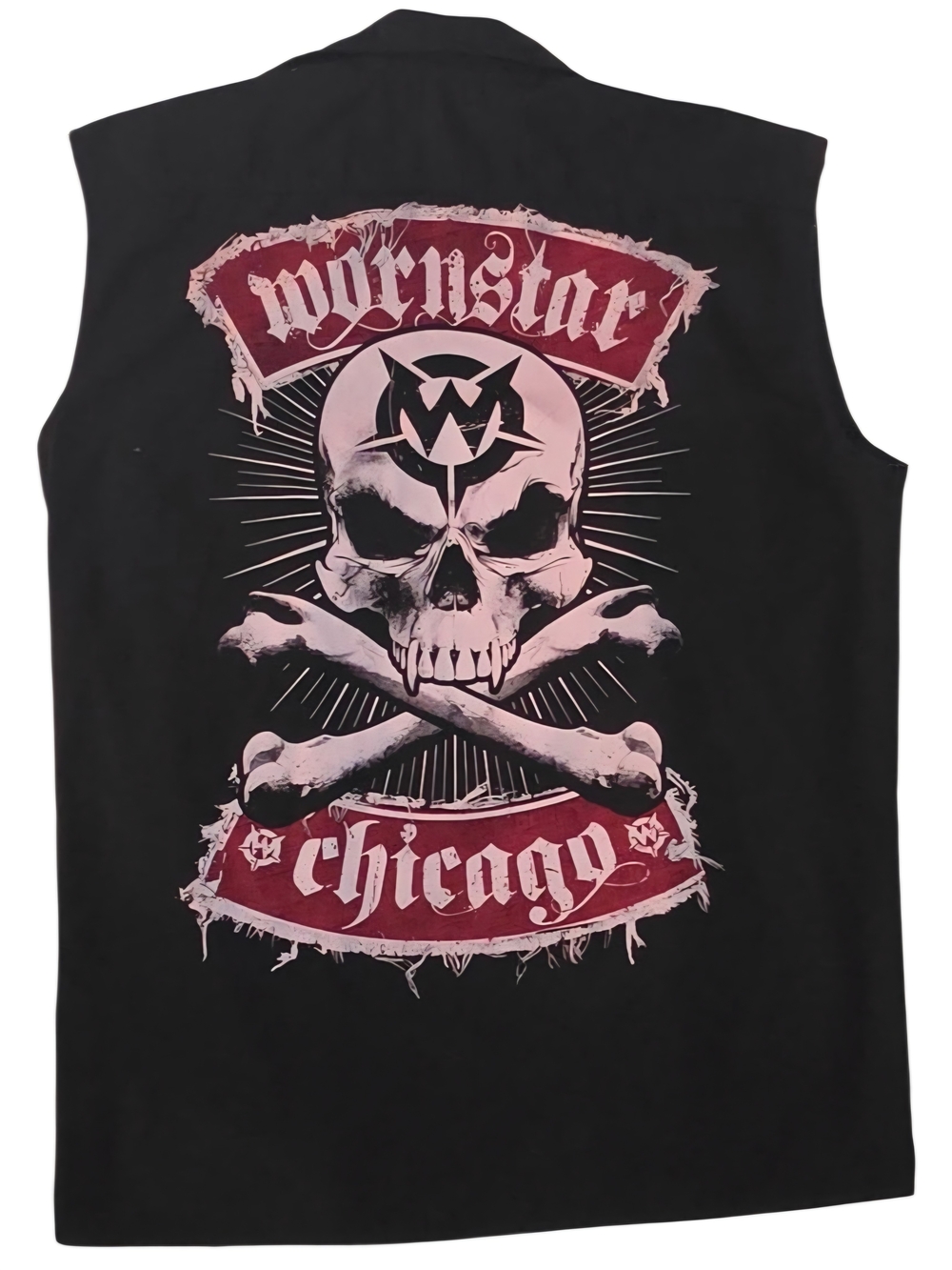 Wornstar Chicago Skull Sleeveless Black Button-down Work Shirt Men's XL